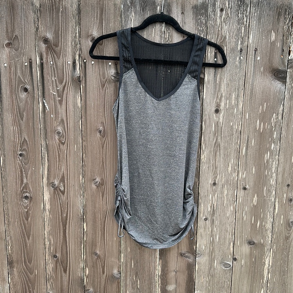 Lululemon v neck, dark gray, crochet back, side cinch tank (6)